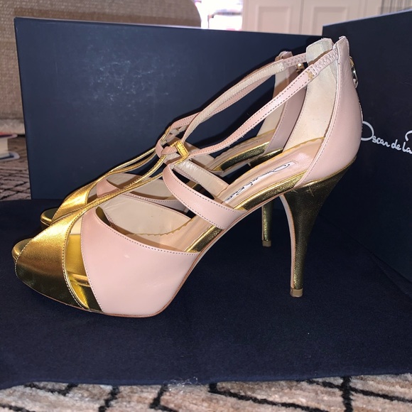 NWT Oscar de la Renta pink and gold platform pumps - Picture 5 of 6